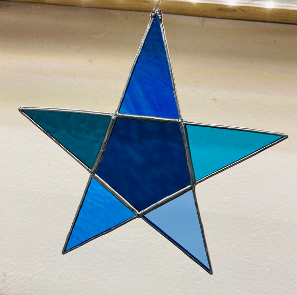 Stained Glass Blue Five Point Star