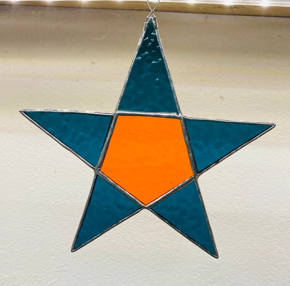 Stained Glass Teal  Five Point Star