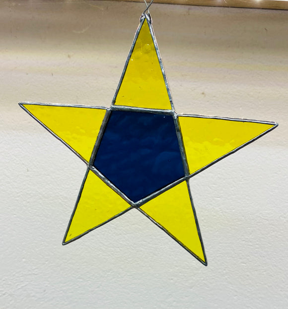 Stained Glass Yellow and Blue  Five Point Star