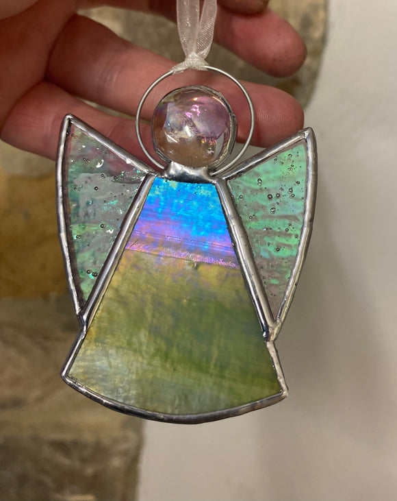 Green Iridescent Stained Glass Angel