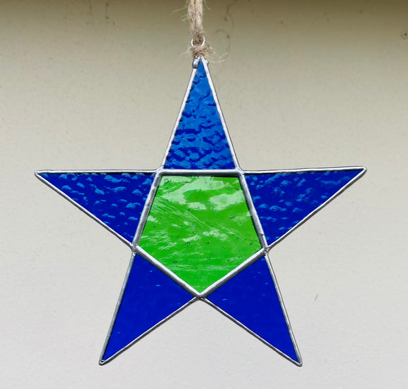 Stained Glass Blue Five Point Star