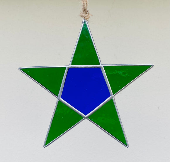 Stained Glass Green Five Point Star