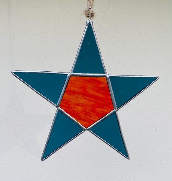 Stained Glass Turquoise Five Point Star